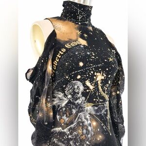 Roberto Cavalli Black and gold zodiac top